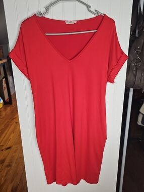 entro Red V-Neck Short Sleeve Dress